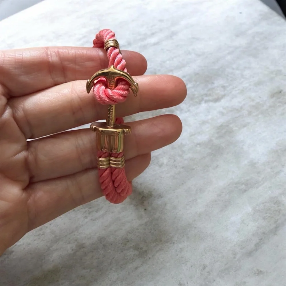 Coral Rope Anchor Bracelet with Gold-Tone Hardware - Picture 1 of 3